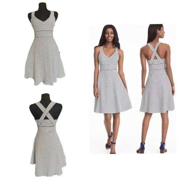 ADRIANNA PAPELL Striped Ottoman Sleeveless Dress, Ivory / Black - Picture 1 of 9
